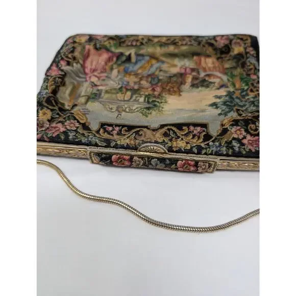 Delill Art Deco‎ Needlepoint Purse Bag Micro Stitched Marcasite French Tapestry - Picture 5 of 6